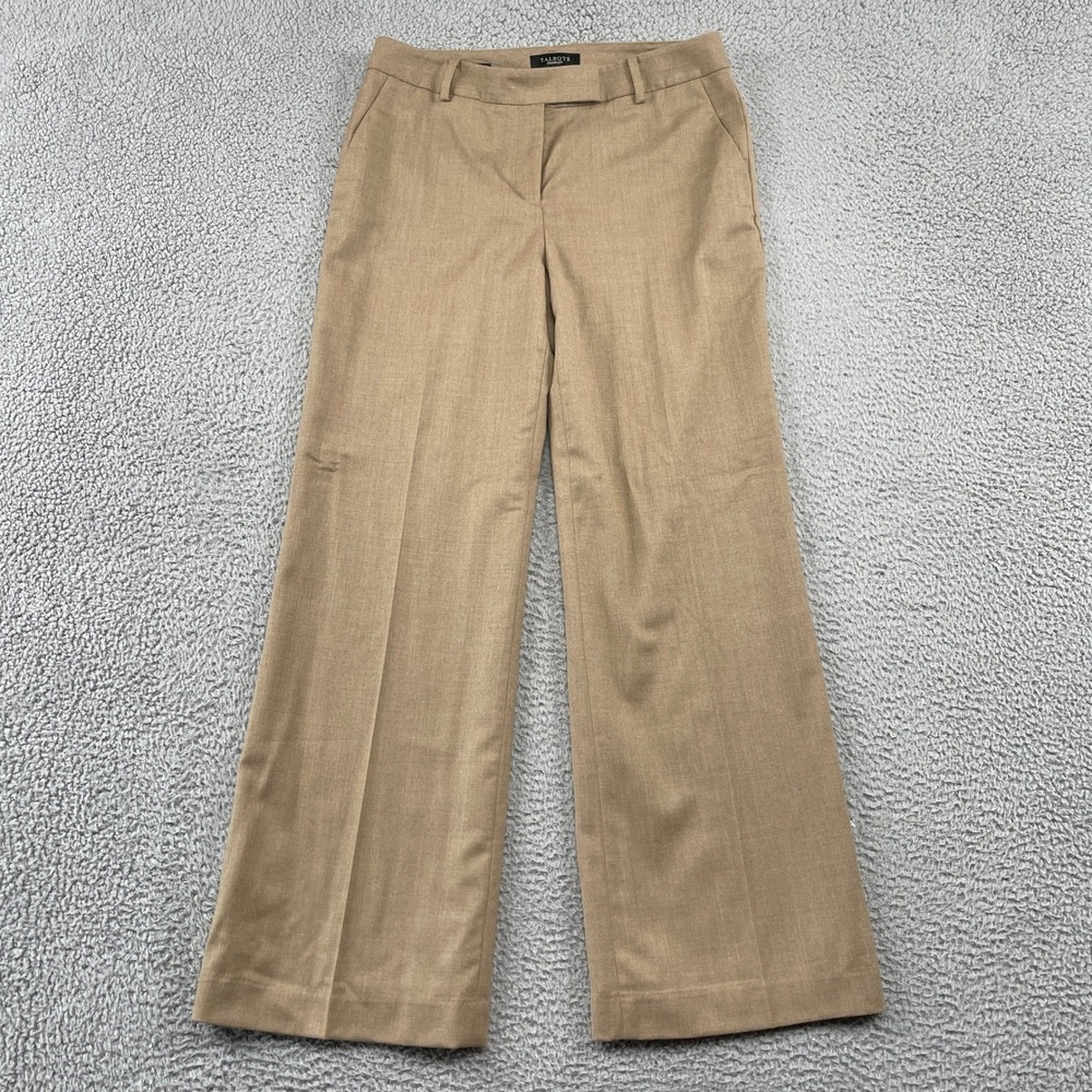 Talbots Dress Pants Womens 10 Tan Heritage Wide Leg Wool Blend Career Trousers